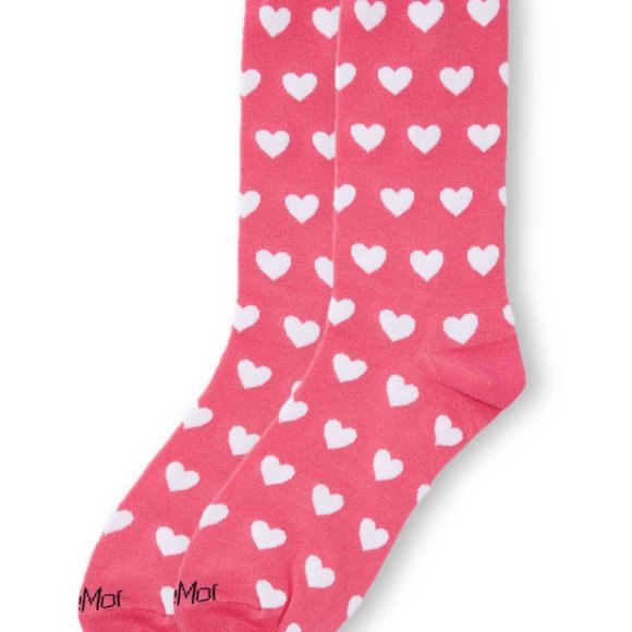 MeMoi Pink Hearts Bamboo Blend Crew Socks, Womens Romantic Design - Picture 2 of 4